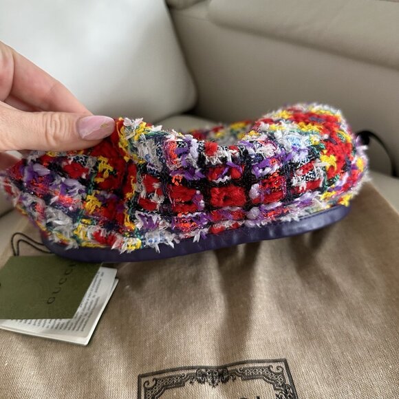 NWT GUCCI LAME BERET CAP Check Lame Sz S Multicolour Violet Tweed - Picture 5 of 12